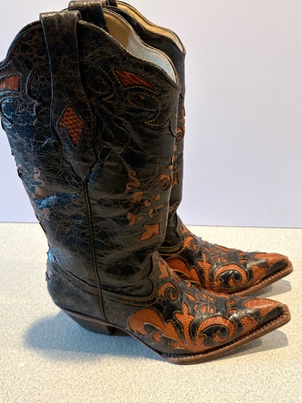 Vintage Corral Black & Orange Cut Out Western Cowboy Boots Womens 7M